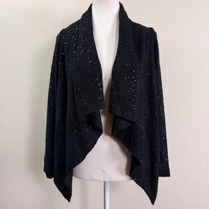 St John Couture Evening Black Micro Sequin Waterfall Open Knit Cardigan Size P